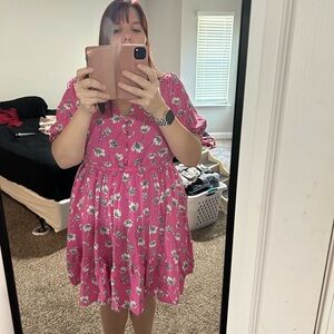 Torrid Pink Midi Sundress with Flutter Sleeves and Crew Neck